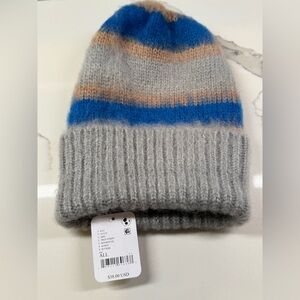 FREE PEOPLE THE GROOVE STRIPE BEANIE HAT Grey Blue Tan NWT $38 MRSP